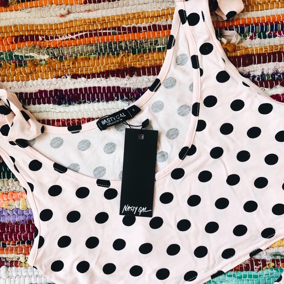 Tie Strap Nude Polka Dot Night Set - Picture 2 of 3